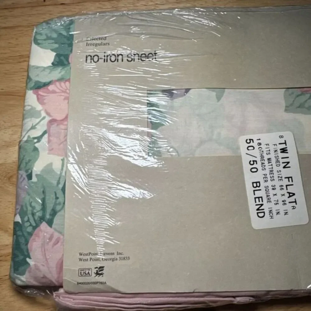 VTG Sanderson Utica TWIN Sheet Vile De Lyon‎ Pink Floral Striped 1991 NOS